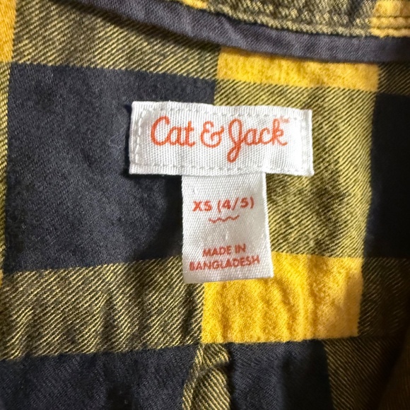 Cat & Jack Boys Flannel Plaid Collard Shirt Size XS Yellow/Black - Picture 5 of 9